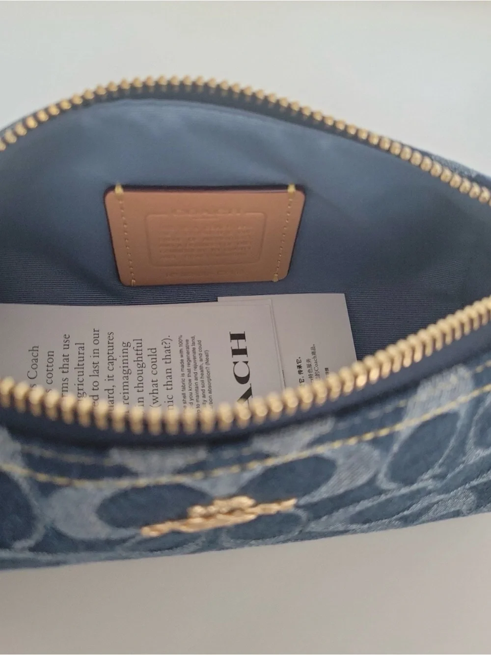 Coach Denim Signature Shoulder Bag with Tan Strap